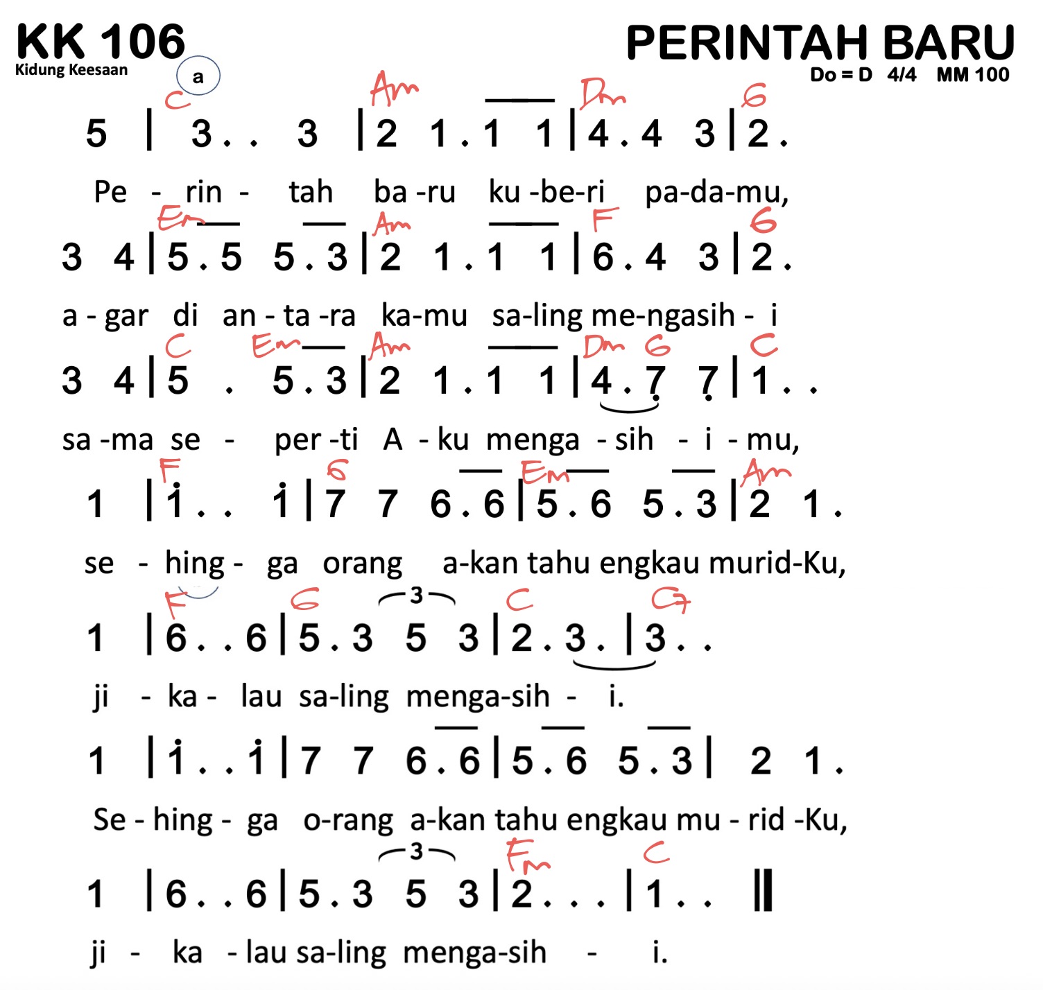 Partitur Chord KK 106