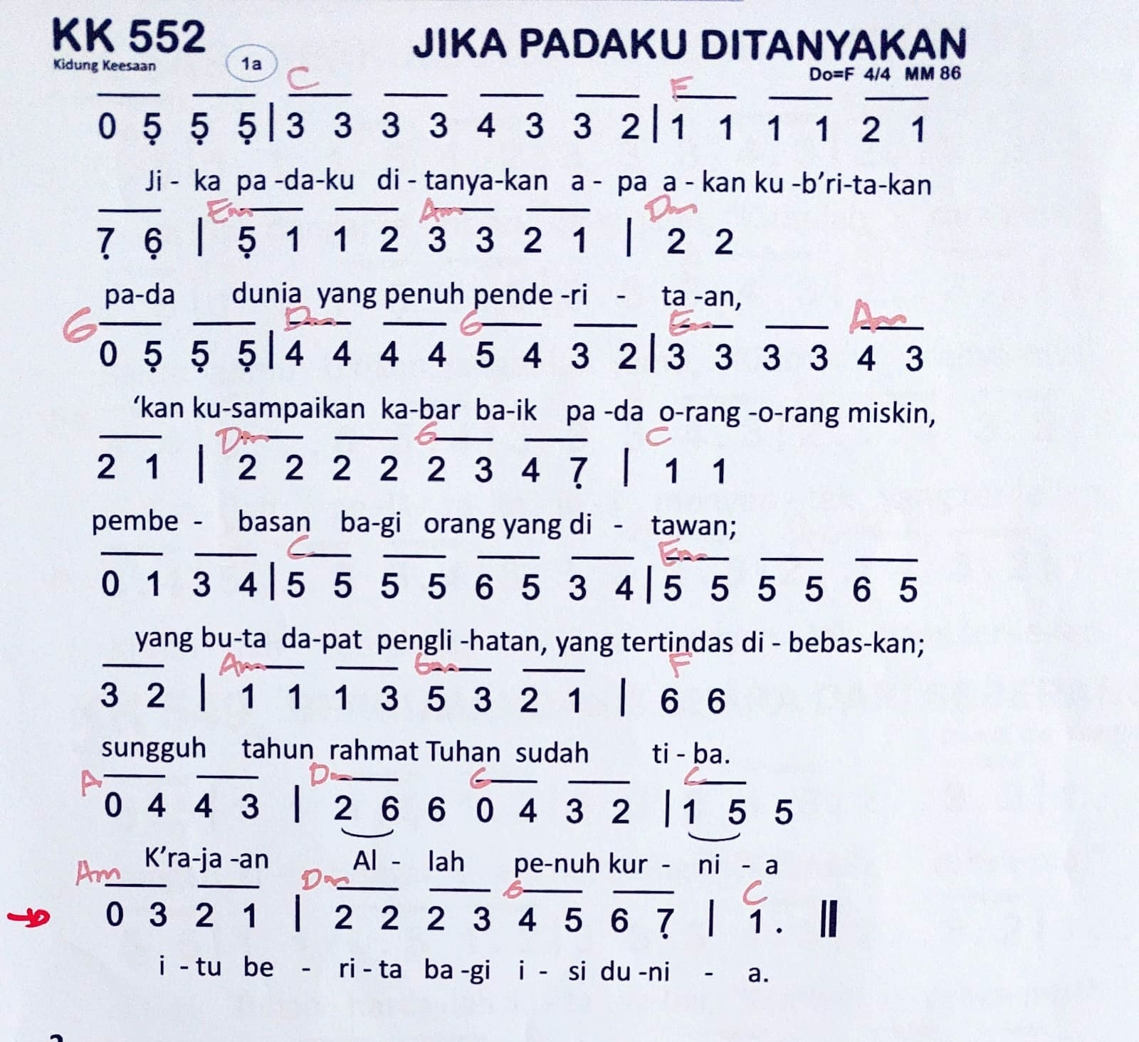 Partitur Chord KK 552