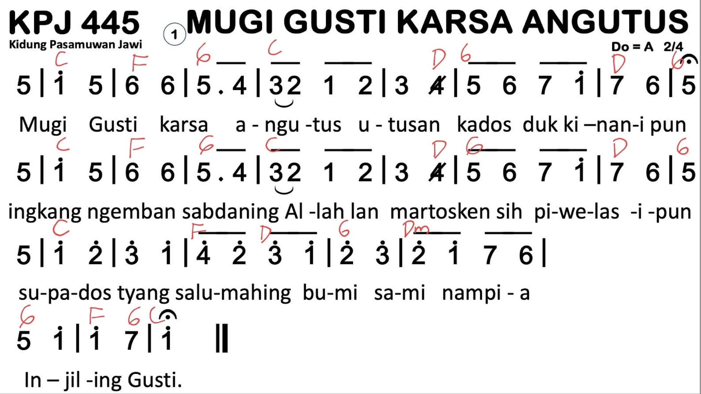 Partitur Chord KPJ 445