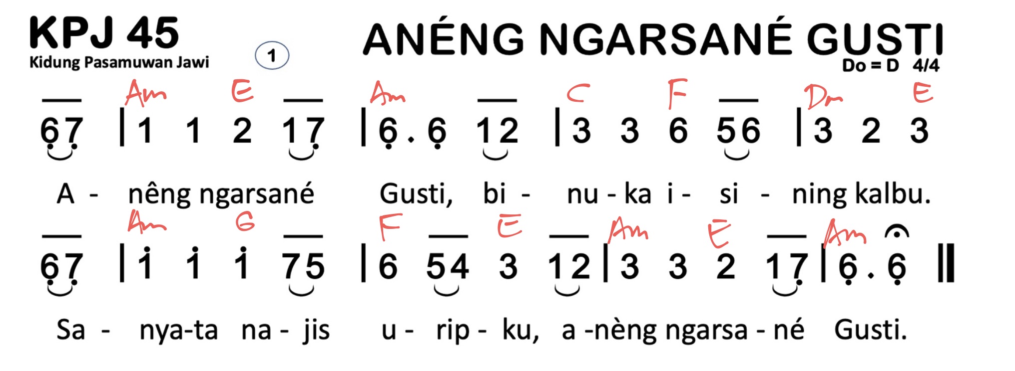Partitur Chord KPJ 45