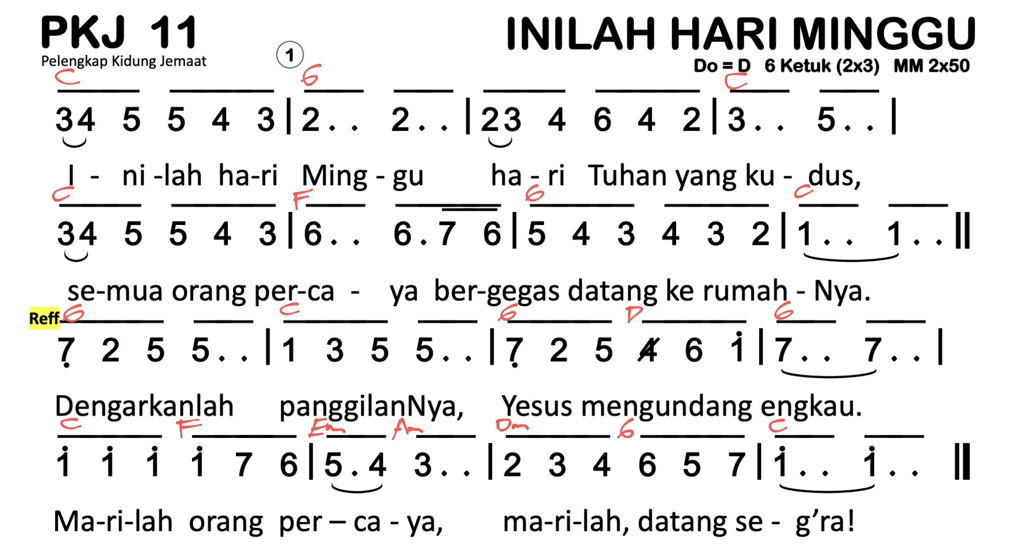 Partitur Chord PKJ 11