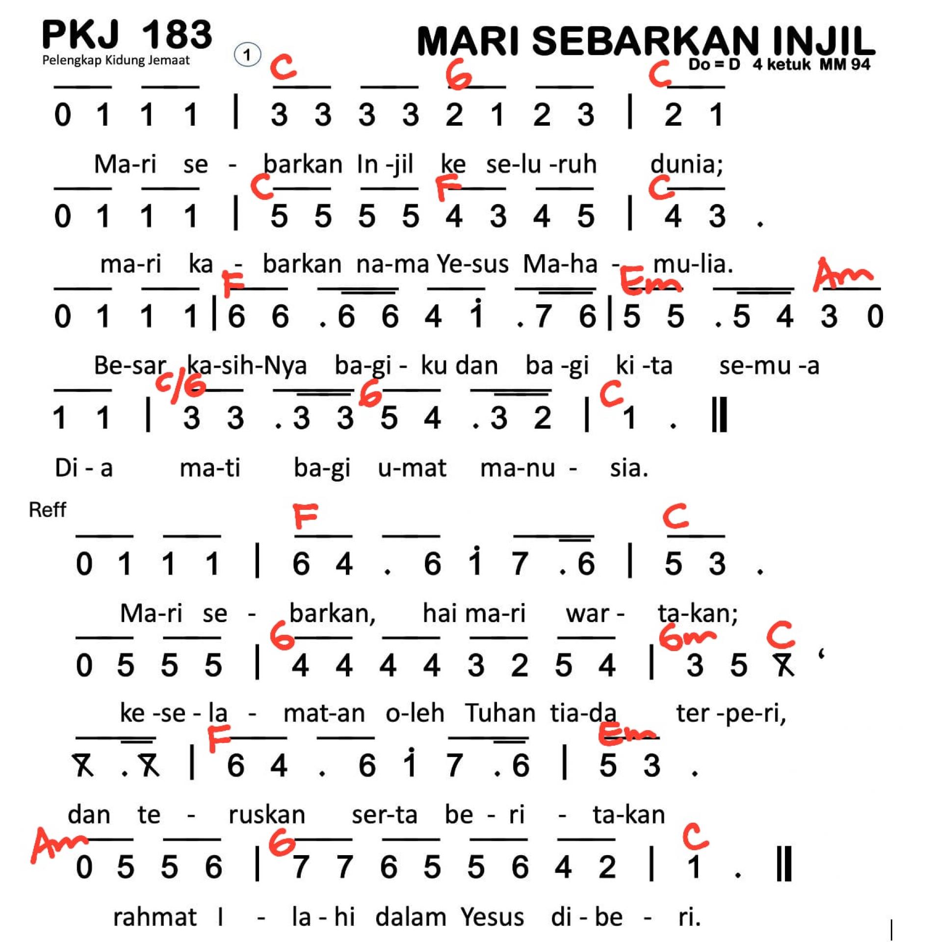 Partitur Chord PKJ 183