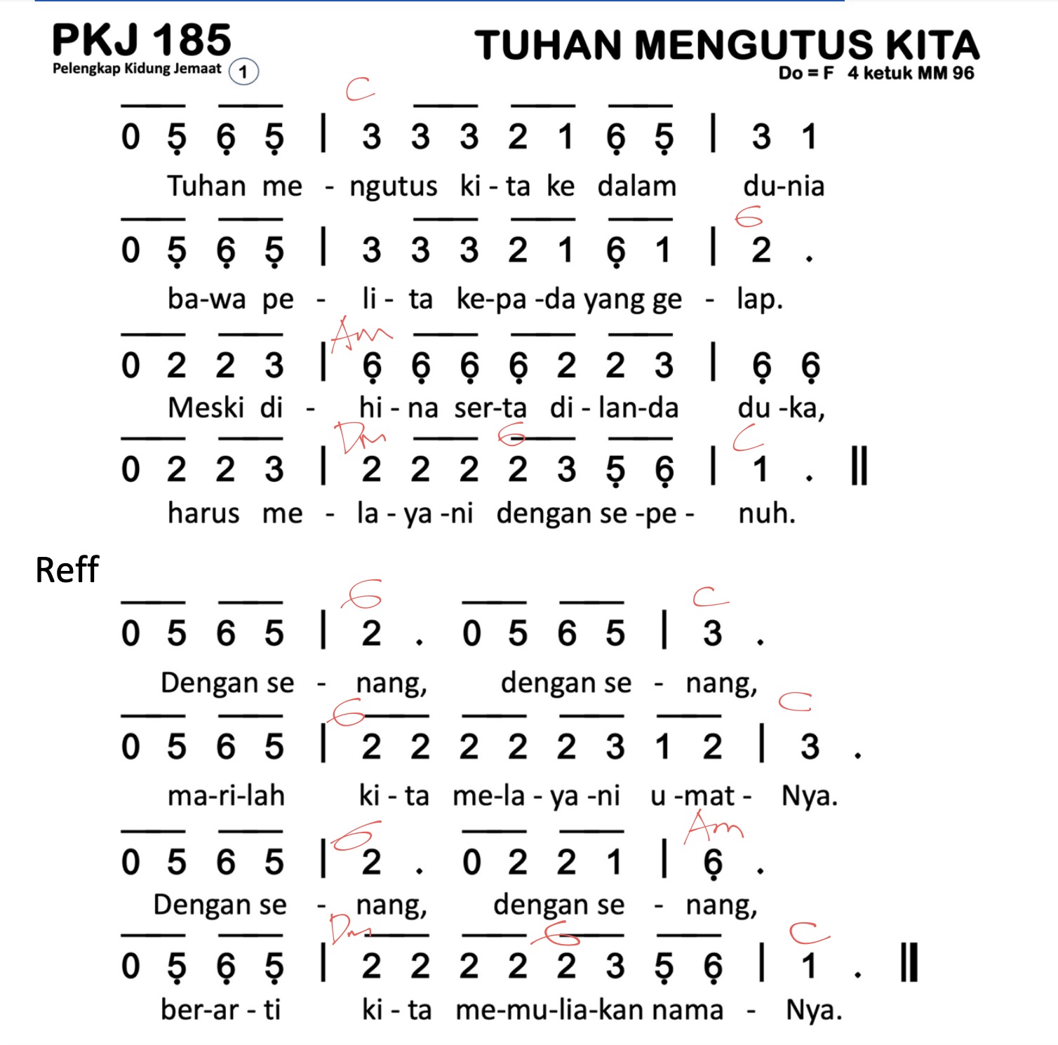 Partitur Chord PKJ 185