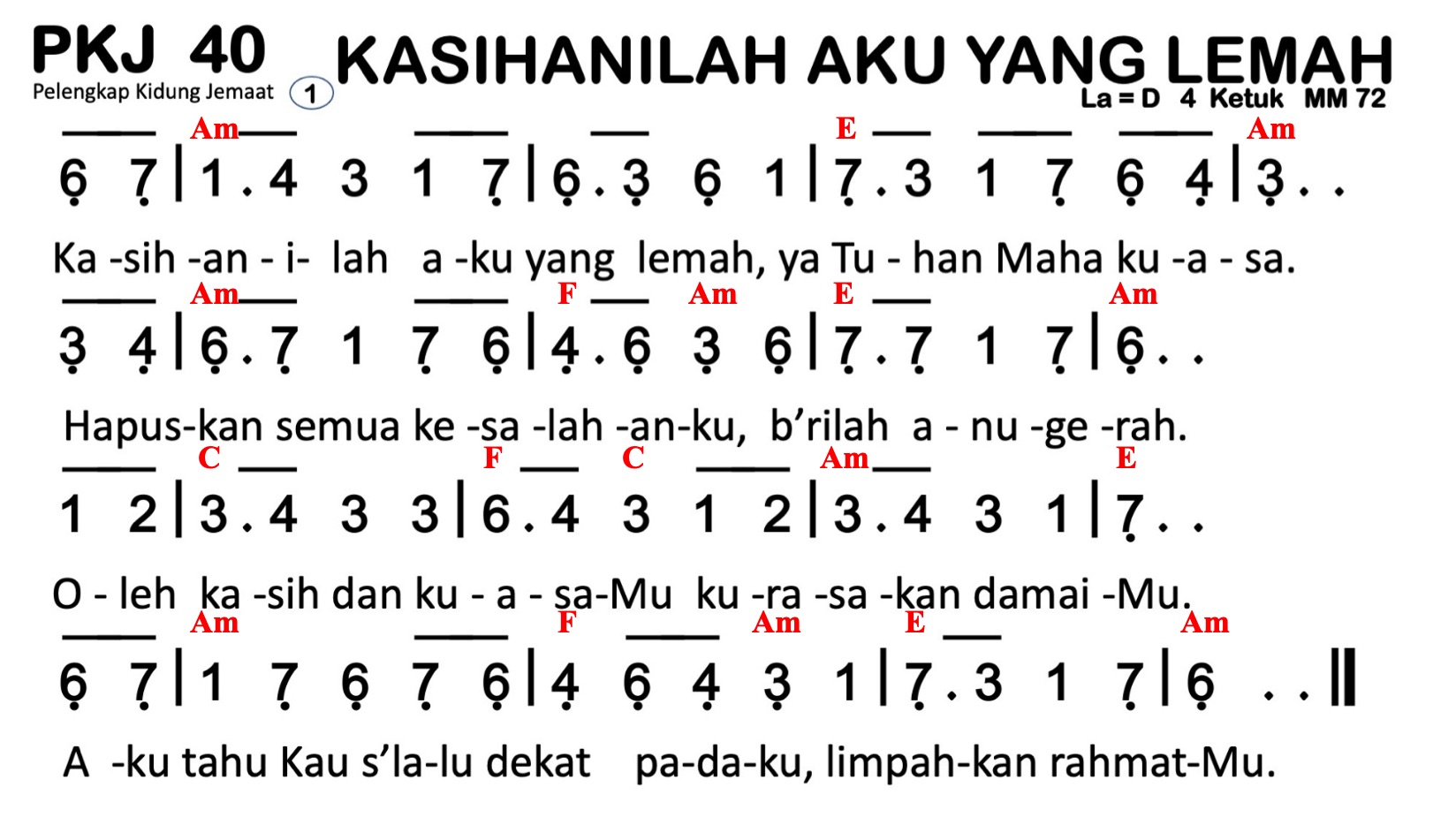 Partitur Chord PKJ 40