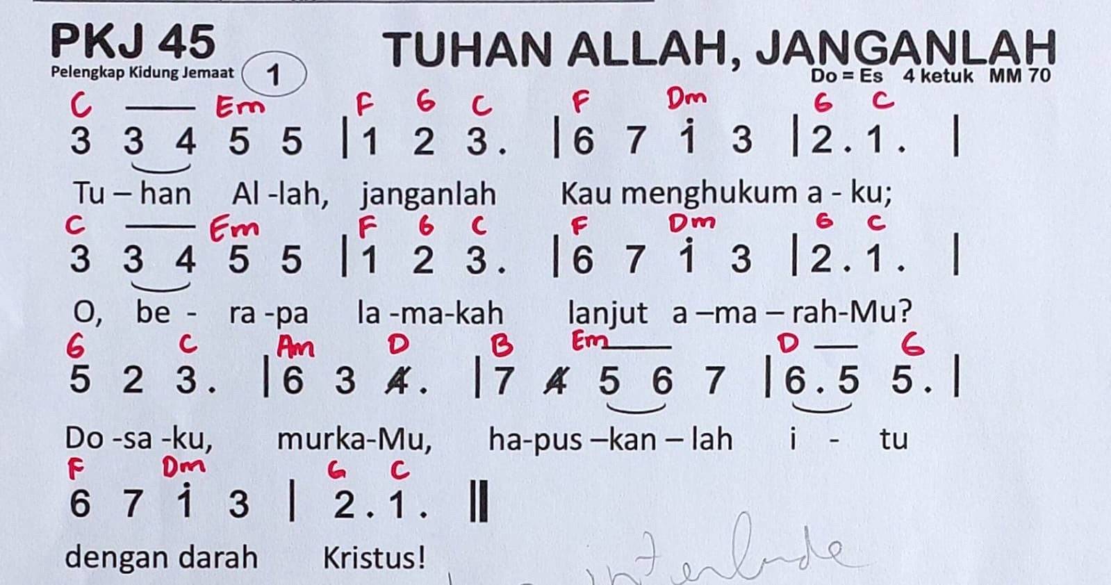 Partitur Chord PKJ 45