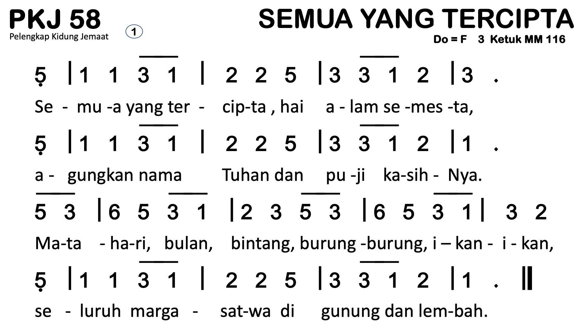 Partitur Polos PKJ 58